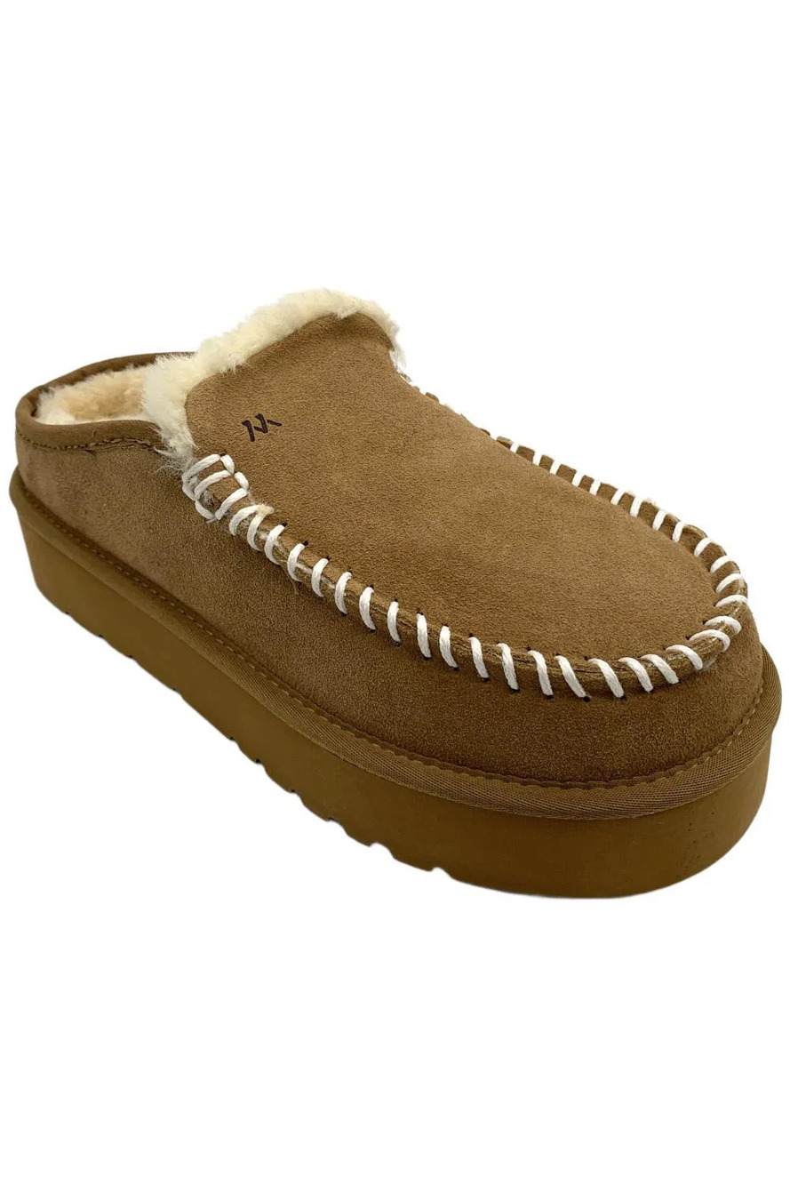 Mykos Women's Cassie Suede Slip-On Platform Mules Chestnut - Medium